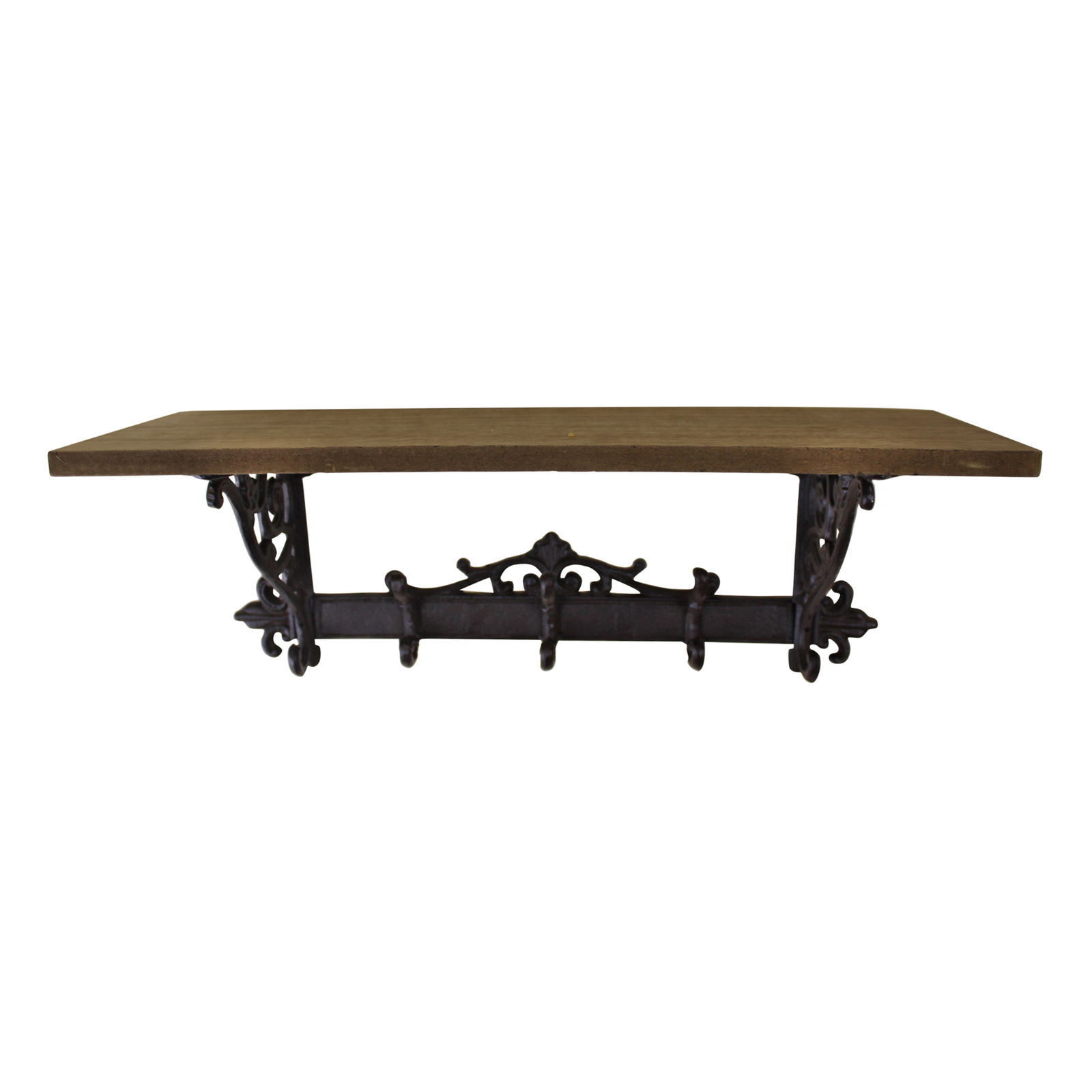 Wooden Wall Shelf with Cast Iron Coat Hooks Wooden Wall Shelf with Cast Iron Coat Hooks