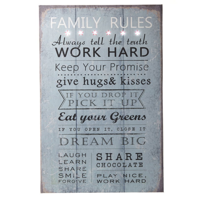 Light Up LED Family Rules Sign