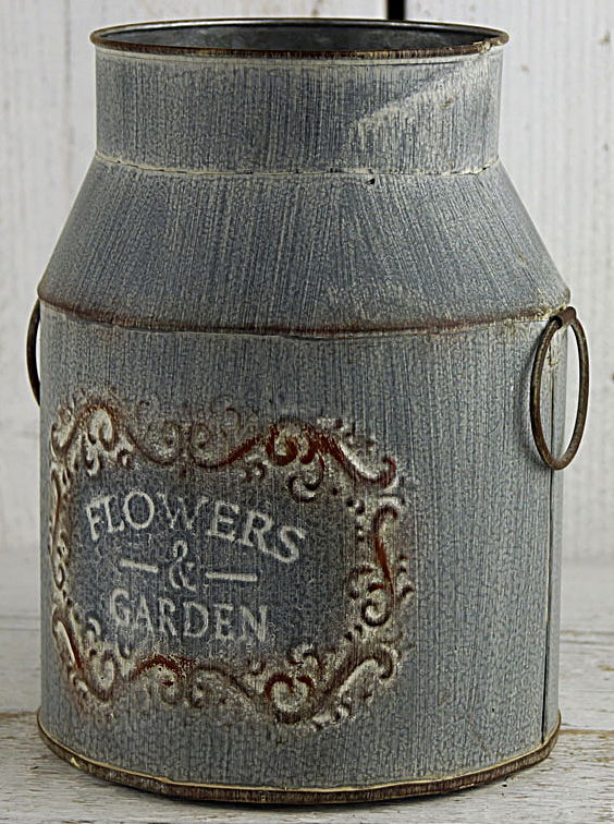 Grey Vintage Zinc Flowers and Garden Milk Churn