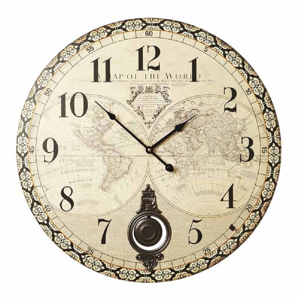 Rustic Atlas Clock with Pendulum 58cm