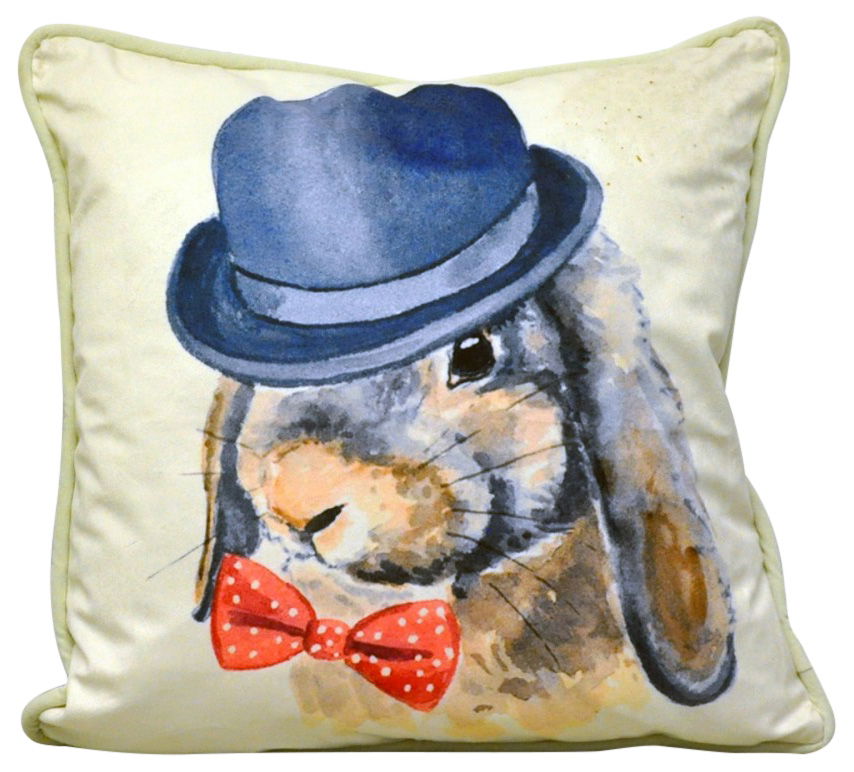 Bow Tie & Bowler Rabbit Cushion 45cm