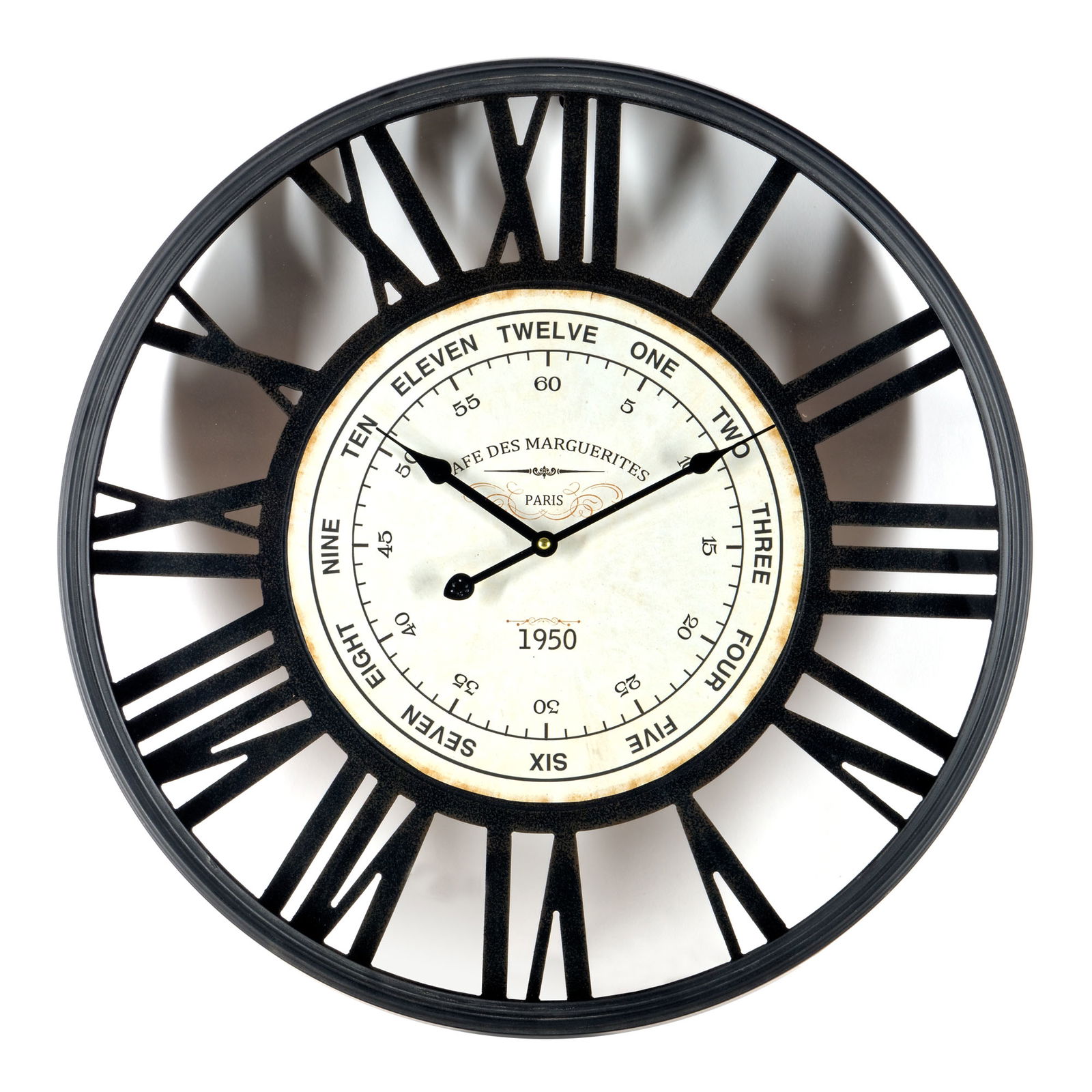 Black Metal/Wood Wall Clock 60cm