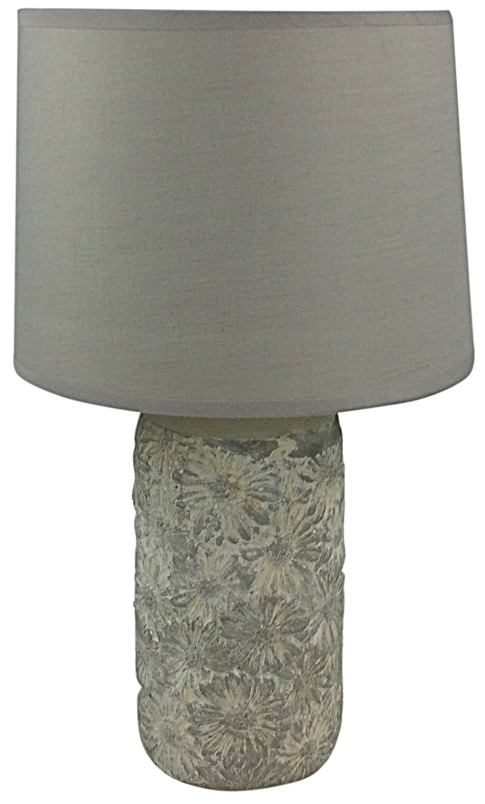 Grey & White Floral Pattern Lamp And Shade 38cm
