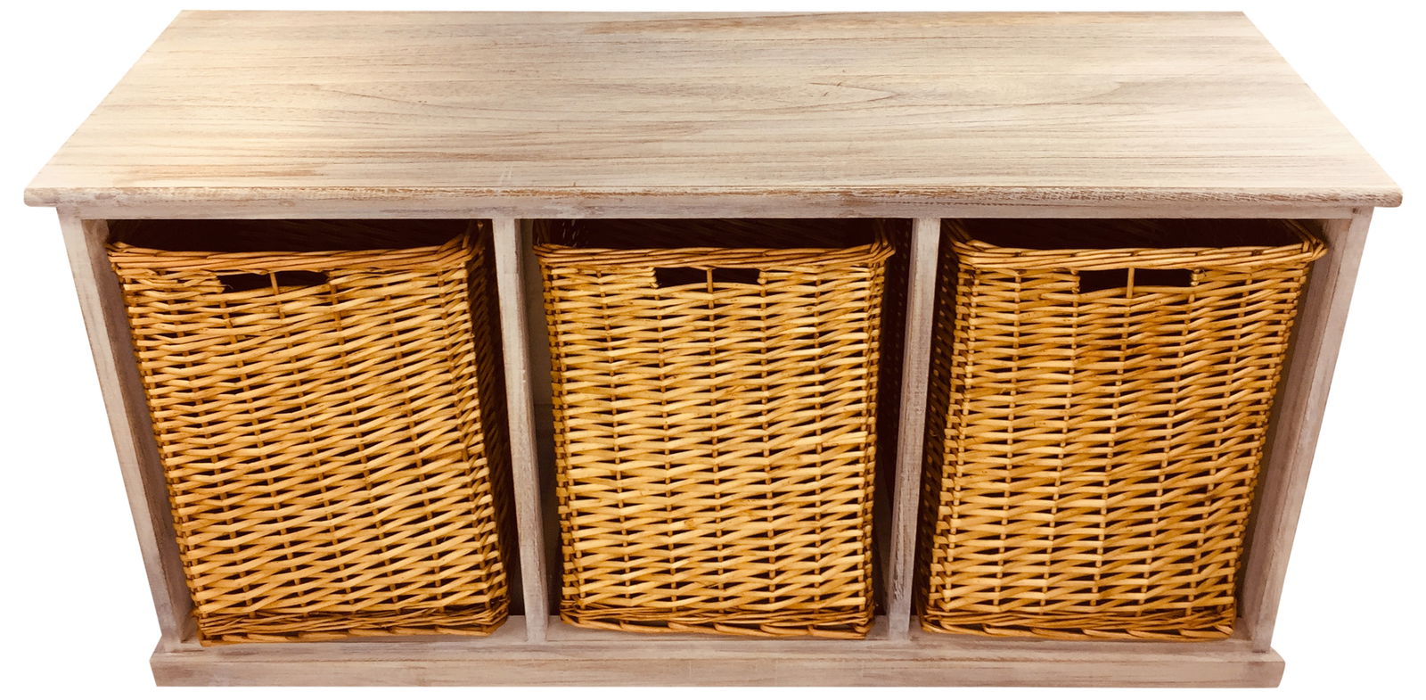 Wooden Storage Bench With 3 Large Baskets 101cm