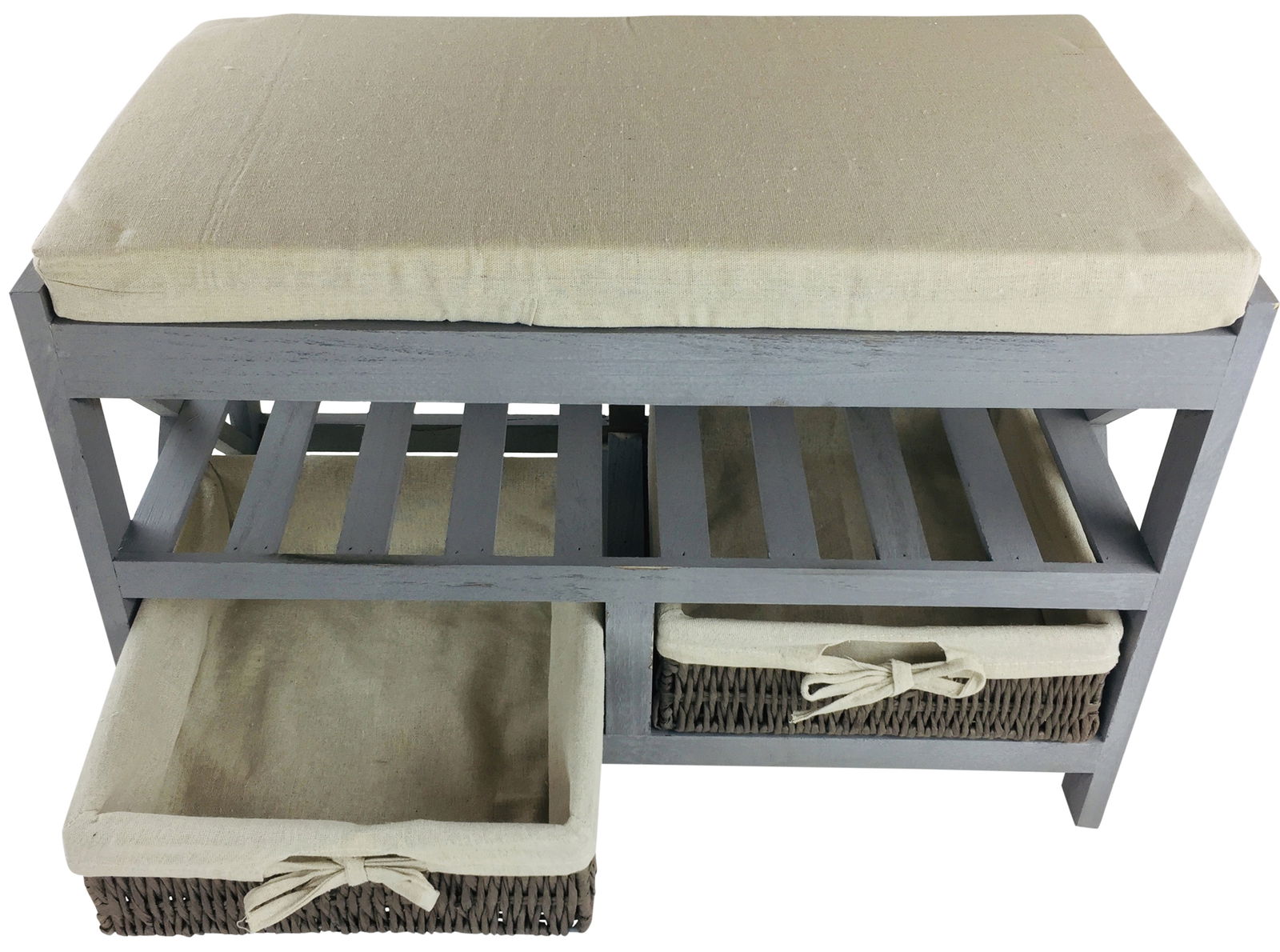 Seat Bench With Cushion and 2 Baskets 65cm